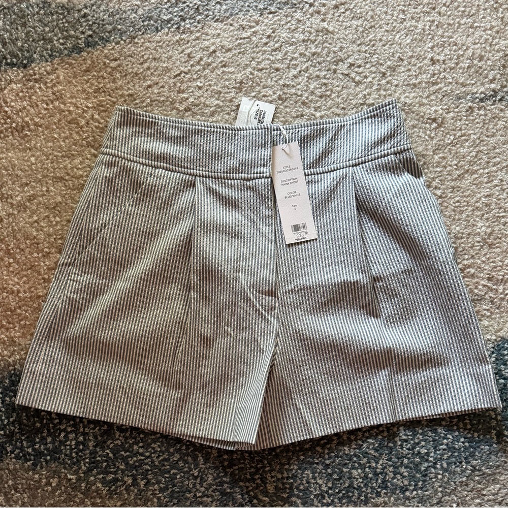 NEW Veronica Beard Haina Stretch Seersucker Short in Blue / White - Picture 3 of 5